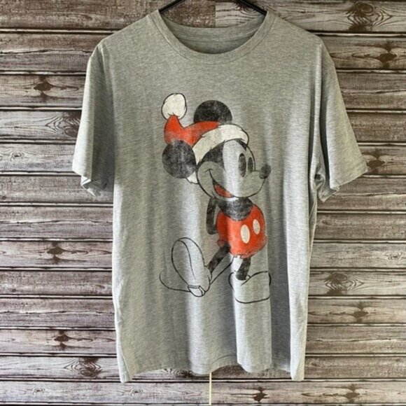 Disney Unisex Christmas Mickey Mouse Short-Sleeved Graphic Tee Size L - Picture 1 of 5